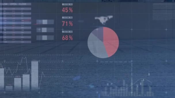 Animatie Van Statistiek Wandelende Mensen Wereldwijde Verbindingen Zakelijke Digitale Interface — Stockvideo