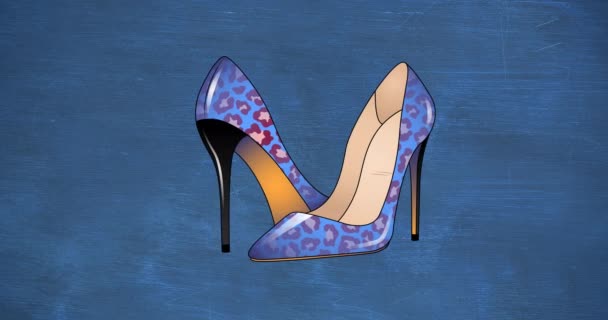 Animation Von Retro Text Und High Heels Auf Blauem Hintergrund — Stockvideo