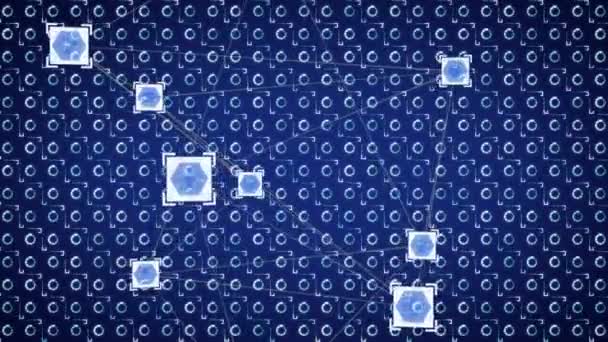 Animation Réseaux Connexions Avec Des Icônes Processeur Sur Fond Bleu — Video