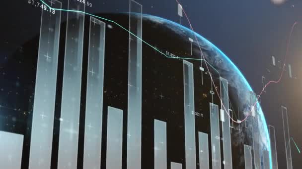 Animación Del Procesamiento Datos Estadísticas Todo Mundo Conexiones Globales Negocios — Vídeos de Stock