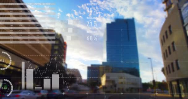 Animacja Statystyk Przetwarzanie Danych Przestrzeni Miejskiej Globalna Komunikacja Biznes Interfejs — Wideo stockowe