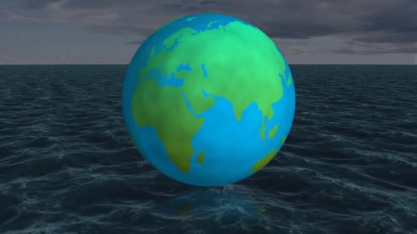 Κινούμενα Σχέδια Του Πλανήτη Πάνω Από Κύματα Της Θάλασσας Παγκόσμια — Αρχείο Βίντεο