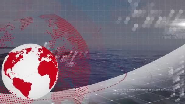 海の眺めの上の接続のデータ処理とネットワークのアニメーション 世界的な接続 デジタルインターフェース テクノロジー ネットワーキングの概念がデジタルで生成されたビデオ — ストック動画