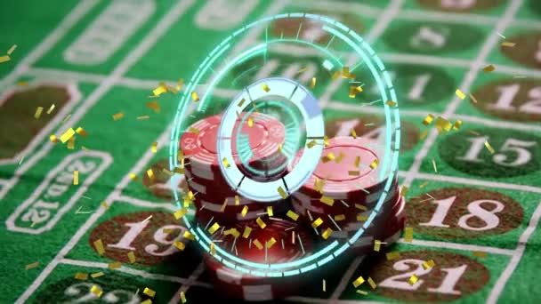 Animatie Van Scope Scanning Het Spelen Van Chips Casino Gokbord — Stockvideo