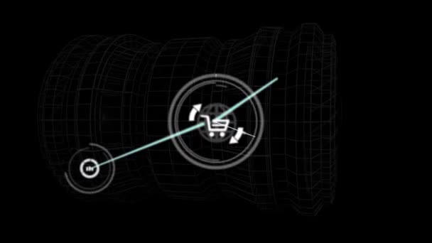 Animazione Della Rete Icone Multimediali Collegate Elaborazione Dati Sfondo Nero — Video Stock