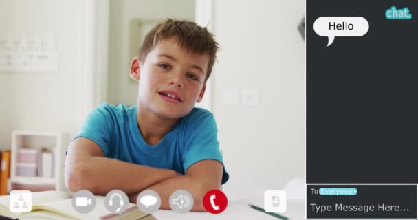 Animation Interface Appel Vidéo Avec Fille Souriant Dans Leçon École — Video