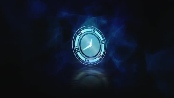 Анімація Годинника Над Синіми Хвилями Темному Тлі Глобальні Єднання Цифровий — стокове відео