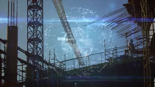 Animation Globe Connections Data Processing Construction Site Global Development Business — Stock Video