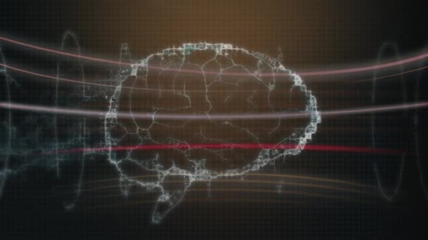 Анимация Красных Линий Над Человеческим Мозгом Темном Фоне Глобальные Подключения — стоковое видео