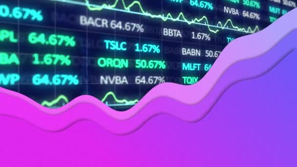 Animación Onda Púrpura Procesamiento Datos Financieros Negocio Global Interfaz Digital — Vídeos de Stock