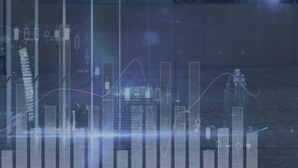 Animáció Adatfeldolgozásról Statisztikákról Városkép Felett Globális Üzleti Digitális Felület Technológia — Stock videók
