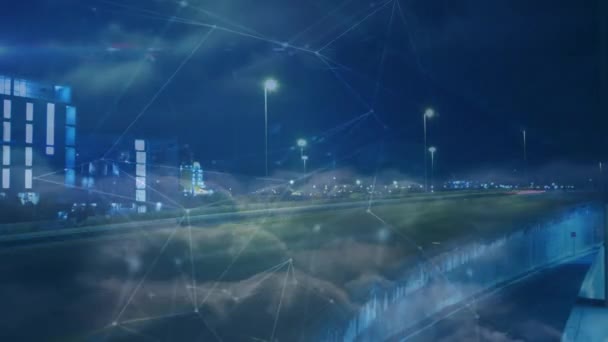 Animation Von Verbindungsnetzen Über Das Stadtbild Globale Verbindungen Digitale Schnittstelle — Stockvideo