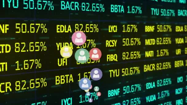 Animación Iconos Personas Que Elevan Sobre Procesamiento Datos Financieros Interfaz — Vídeos de Stock