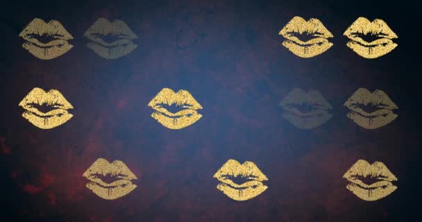 Animation Lips Repeated Black Background Fashion Beauty Accessories Background Pattern — Stock Video