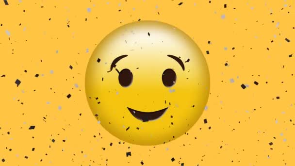 Animación Confeti Cayendo Sobre Emoji Corazón Besándose Sobre Fondo Amarillo — Vídeo de stock