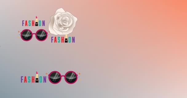 Animation Fashion Text Sunglasses Rose Repeated Orange Background Fashion Beauty — Stock Video