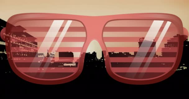 ピンクの背景に街中の眼鏡のアニメーション ファッション ビューティーアクセサリー背景パターンコンセプトデジタルアニメーション — ストック動画