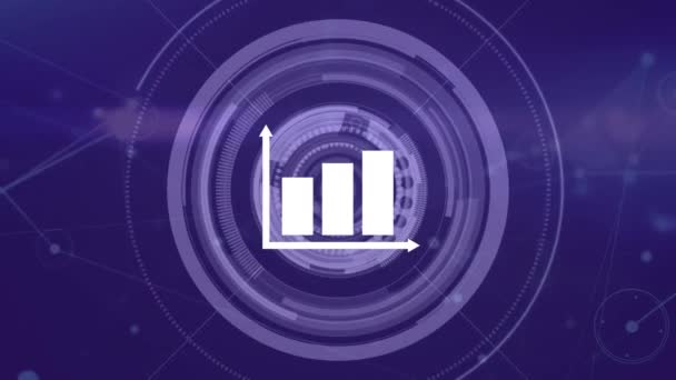 统计动画和紫色背景的连接网络 全球连接 数字接口 技术和网络概念 — 图库视频影像