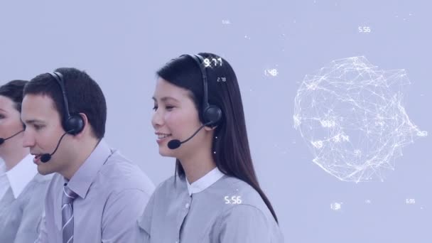 Animation Globe Network Connections Business People Using Phone Headsets Global — Stock Video