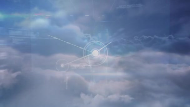 Animering Nätverk Anslutningar Med Ikoner Och Jordklotet Över Himlen Globala — Stockvideo