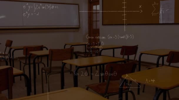 Animation Mathematischer Formeln Klassenzimmer Globale Online Bildung Digitale Schnittstelle Technologie — Stockvideo