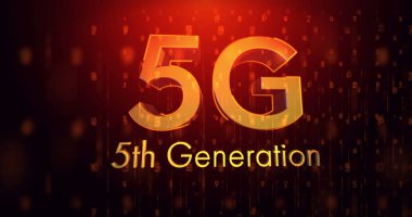 Parlayan noktalar üzerinde 5g 5. nesil metin görüntüsü. küresel ağ bağlantıları ve dijital olarak oluşturulan iletişim konsepti.