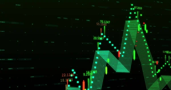 グリッド上にカラフルな数字を持つカラフルなグラフのイメージ 世界経済の株式市場の概念デジタル組成 — ストック写真