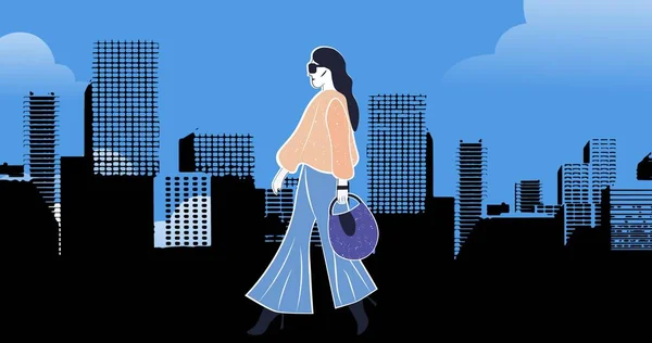 Composition Drawing Model City Blue Background Fashion Design Fashion Show — Stock Photo, Image