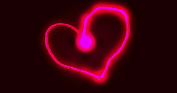 Изображение Светящегося Розового Сердечка Форме Легкой Тропы Движущейся Черном Фоне — стоковое фото