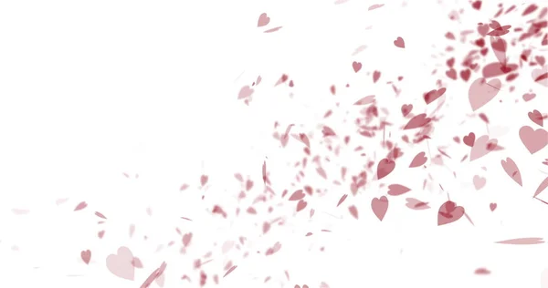 Veel Kleine Roze Hartjes Vallen Een Witte Achtergrond Liefde Passie — Stockfoto