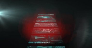 Ekranlarda veri işleme animasyonu. küresel iş, dijital arayüz, teknoloji ve ağ konsepti dijital olarak oluşturulmuş video.