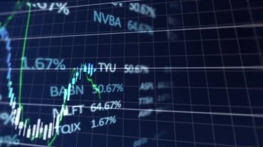 Şebeke üzerinde finansal veri işleme animasyonu. küresel finansmanlar, iş dünyası, dijital arayüz, teknoloji ve ağ konsepti dijital olarak oluşturulmuş video.