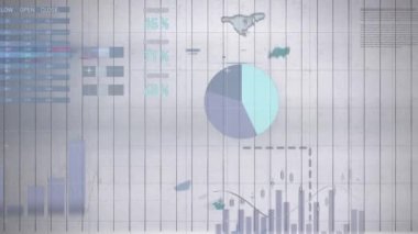 Beyaz arka plandaki istatistiklerin canlandırması. küresel bağlantılar, dijital arayüz, teknoloji ve ağ konsepti dijital olarak oluşturulmuş video.