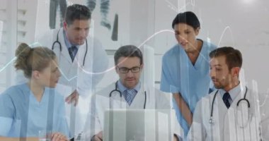 Tıbbi personelle ilgili istatistiklerin animasyonu. küresel bağlantılar, tıp, dijital arayüz, teknoloji ve ağ konsepti dijital olarak oluşturulmuş video.