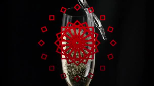 Animation Formes Rouges Filant Sur Verre Champagne Sur Fond Noir — Video