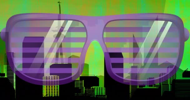 Animáció Szemüveg Városban Zöld Háttérrel Divat Szépség Kiegészítők Háttér Motívum — Stock videók