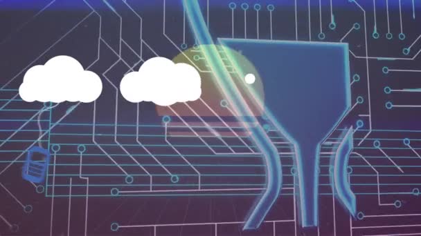 Animation Von Wolken Und Digitalen Symbolen Und Datenverarbeitung Globale Verbindungen — Stockvideo