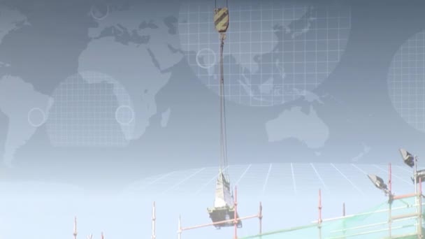Animação Mapa Mundo Processamento Dados Sobre Canteiro Obras Desenvolvimento Global — Vídeo de Stock