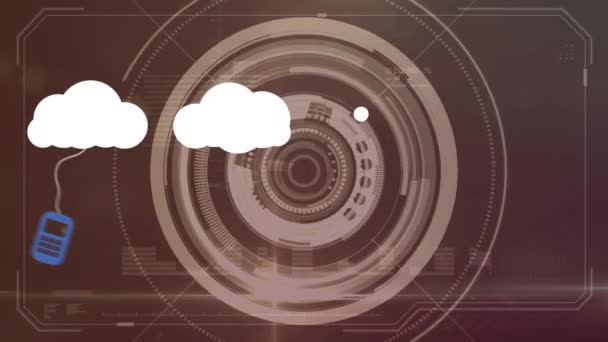 Animação Nuvens Ícones Digitais Sobre Varredura Escopo Rede Conexões Conexões — Vídeo de Stock