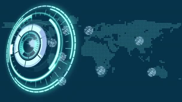 Animação Varredura Escopo Sobre Rede Conexões Mapa Mundo Tecnologia Global — Vídeo de Stock