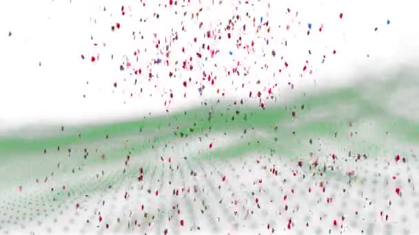 Animation Confettis Colorés Tombant Sur Des Contours Verts Ondulés Sur — Video