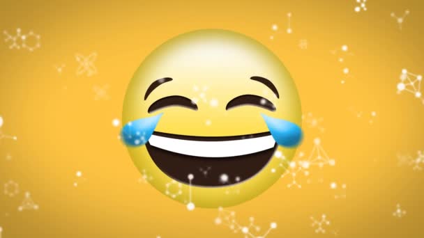 Animação Redes Brancas Sobre Choro Com Emoji Alegria Fundo Amarelo — Vídeo de Stock