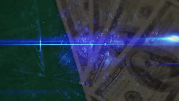 Animáció Adatfeldolgozásról Amerikai Dollár Bankjegyeken Kaszinó Játékzsetonokon Szerencsejáték Üzlet Pénzügyek — Stock videók