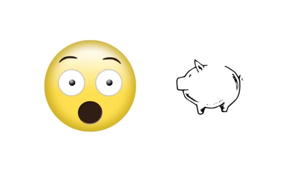 Animation Överraskade Emoji Och Spargris Bank Dollar Sociala Medier Emoji — Stockvideo