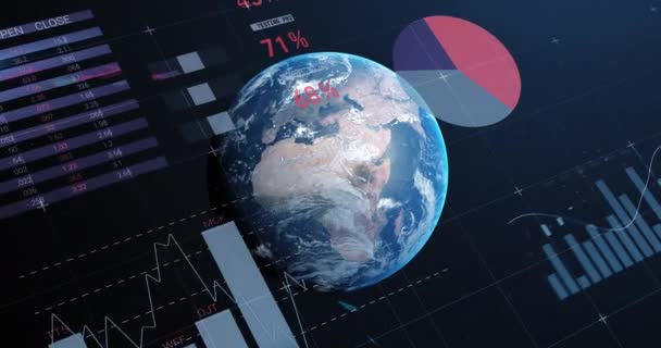 全球统计和金融数据处理的动画化 全球商业 数字接口 技术和网络概念 — 图库视频影像