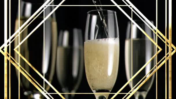 Animation Motif Doré Sur Verres Champagne Sur Fond Noir Célébration — Video