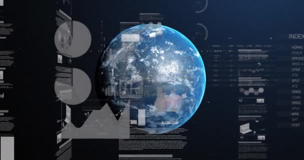 Animação Estatísticas Processamento Dados Financeiros Todo Mundo Negócio Global Interface — Vídeo de Stock