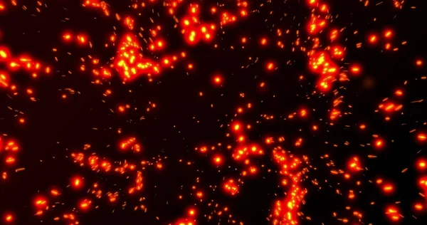 发光的红色粒子在黑色的背景上爆炸 能和运动概念 数字生成的图像 — 图库照片