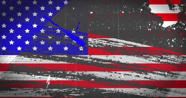 Sıkıntılı Amerikan bayrağının gri arka planda tekrarlanan hareketlerle kusursuz bir döngü içinde titreşmesi. Amerika Birleşik Devletleri Başkanlık seçim demokrasisi konsepti dijital olarak oluşturulmuş imaj.