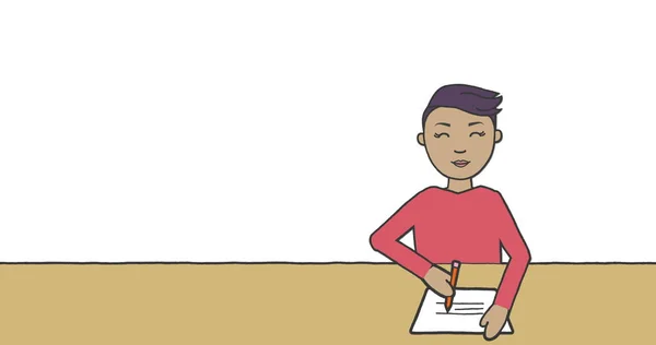 Image Illustration Schoolboy Sitting Desk Writing White Background Education Learning — Stock Photo, Image